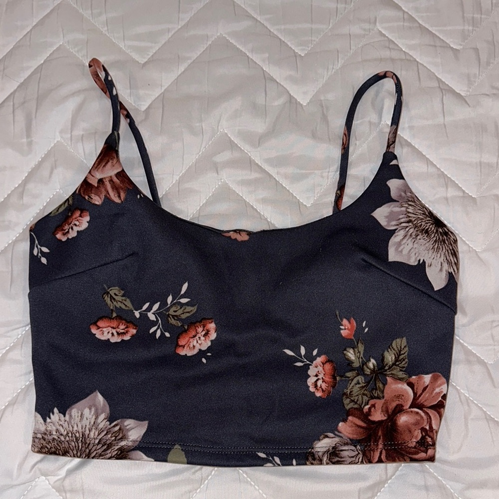 Floral Print Crop Top - grey and pink